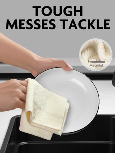 Fantasticlean Kitchen Towels - 40 Sheets - Reusable Washable Dishcloth Rolls, Super Absorbent, Premium Microfiber Cleaning Cloths, 10'' by 10'' (Beige, MossGreen) - color: Beige and Mossgreen