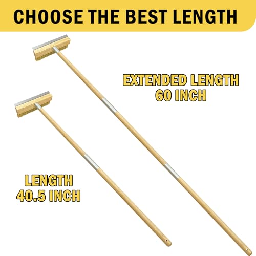 Pizza Oven Brush with Scraper,60-Inch Adjustable-Length Long Wood Handle Brass Bristles,Outdoor Pizza Oven Brush - size: 60 inch