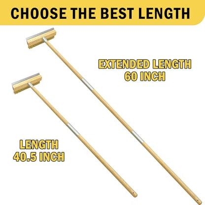 Pizza Oven Brush with Scraper,60-Inch Adjustable-Length Long Wood Handle Brass Bristles,Outdoor Pizza Oven Brush - size: 60 inch