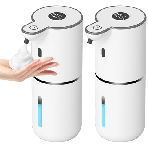 OHIFAST 2 Pack Automatic Foaming Soap Dispenser Touchless, USB Rechargeable Smart Hand Soap Dispenser, 6-Level Adjustable, 12.8oz/380mL Wall Mount for Bathroom Kitchen Dish Soap-White - color: White, style: 2 Pack Foam