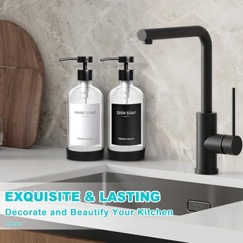 RYTOXILO Clear Soap Dispenser 2 Pack, Glass Soap Dispenser with Stainless Steel Pump, 16.9 Fl oz Refillable Kitchen Hand and Dish Soap Dispensers Set, Modern Clear Soap Lotion Dispensers Bottle - color: Clear, size: 2 Pack