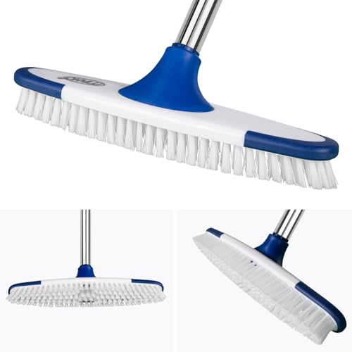 Floor Scrub Brush with Long Handle - 53" Deck & Grout Cleaner Brush Set for Tile, Marble, Stone, Bathroom, Patio, Garage, Deck & Floor Cleaning - size: 11"