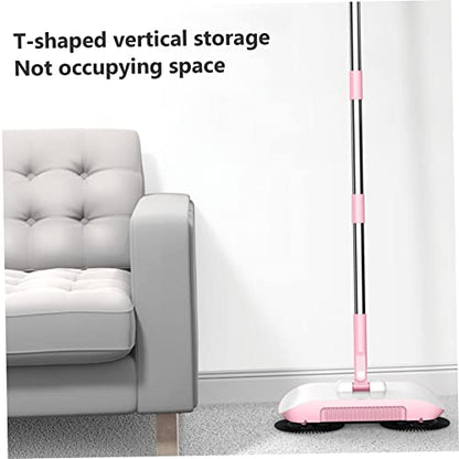 Hand Push Sweeper, 3 in 1 Hand Sweeping Mop with Vacuum Cleaner & Crumb Sweeper, Floor Cleaning Tools for Cleaning Floor Rugs Hair, Fruit Shell, Dust (Pink)