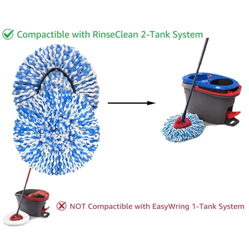 4 Pack Mop Replace Heads Compatible for OCeda, Spin Mop Refill Head Replacement for RinseClean 2-Tank System - Fluffy Microfiber, Machine Washable and Easy to Replace - size: 4 Count (Pack of 1)