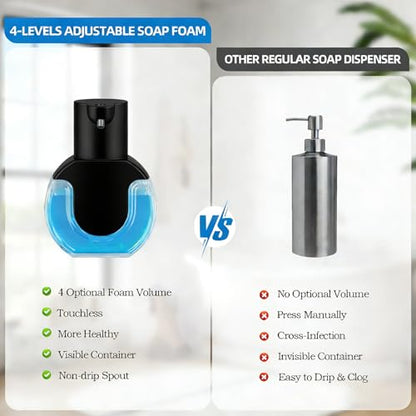 Automatic Soap Dispenser Touchless,Rechargeable Foaming Soap Dispenser,15oz/420ml Smart Hand Soap Dispensers,4-Level Adjustable,Wall Mount for Bathroom Kitchen Dish Soap,Hands-Free (Black) - color: Black, style: Foam