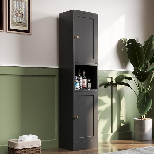 67" H Tall Bathroom Cabinet,Narrow Pantry Cabinet,Black Metal Cabinets,Slim Pantry Storage Cabinet,Narrow Kitchen Storage Cabinet,Thin Pantry Cabinets for Living Room Dining Room - color: Black, size: Slim-67"H