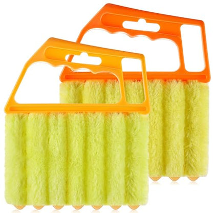 Geiserailie 2 Pcs Window Venetian Blind Cleaner Duster Tool Washable 7 Fingers Dusting Cleaner and Air Vent Shutter Brush Blinds Air Conditioner Fan Duster Dirt Housekeeping Tool (Yellow Orange) - color: Yellow Orange