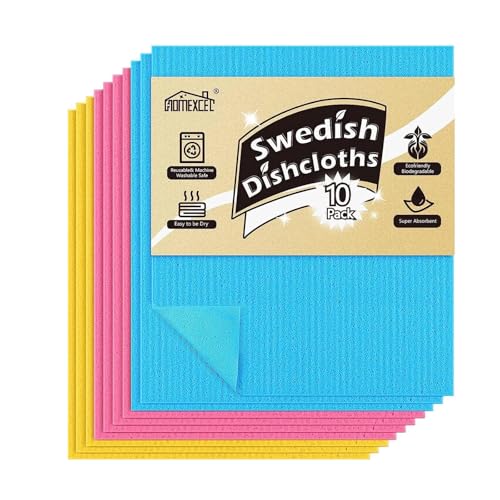 HOMEXCEL Swedish Dishcloths for Kitchen 10 Pack, Sponge Dish Cloth for Counters & Washing Dishes, Reusable and Absorbent Paper Towels, 3 Colors Assorted - color: Multicolor