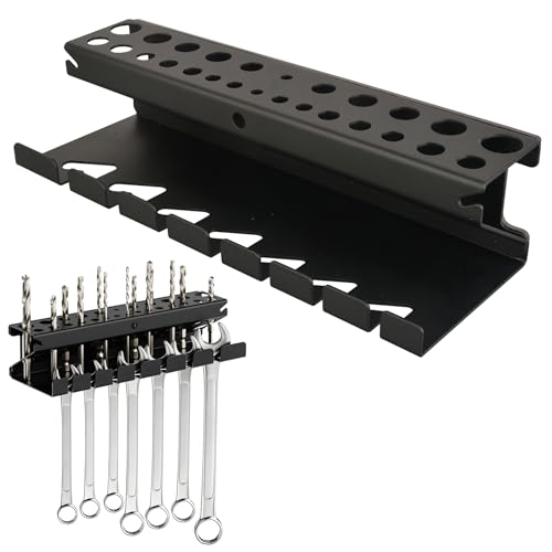 MUTUACTOR Magnetic Wrench Holder,Anti-scratch Magnetic Mount Drill Bits Holders Heavy Duty,2 Layers Magnet Wrench Drill Bits Rack for Work Bench Toolbox Tool Cart,1PCS,Black,26 Holes and 7 Slots - style: Black Drill Bits Wrench Holder