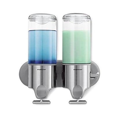 simplehuman Double Wall Mount Shower Pump, 2 x 15 fl. oz. Shampoo and Soap Dispensers, Stainless Steel (Pack of 6) - size: Double (Pack of 6)