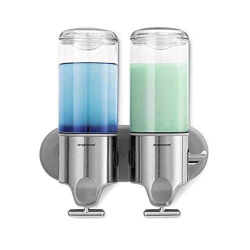 simplehuman Double Wall Mount Shower Pump, 2 x 15 fl. oz. Shampoo and Soap Dispensers, Stainless Steel (Pack of 6) - size: Double (Pack of 6)