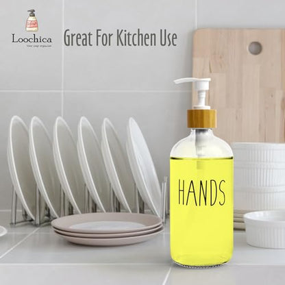 LOOCHICA Clear Glass Soap Bottle - Hands Free Dispenser for Kitchen or Bathroom - color: C07-clear-hands