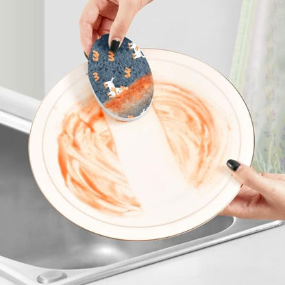 Fall Cute Dogs Dish Scrub Sponges Kitchen Non Scratch Reusable Compressed Cellulose Sponge Hanging for Household Cleaning Washing Dishes Pots and Pans 3 Pack - color: Pattern11