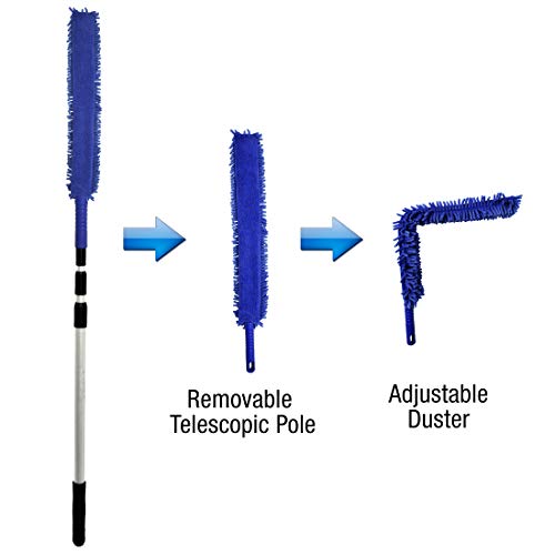 CleanAide Handheld Reusable Microfiber Flex Duster with Adjustable Telescopic Reach Pole – Bendable, Lightweight, Dust Cleaner for Blinds, Shutters, Radiators, Electronics, Glass, Hard-to-Reach Areas