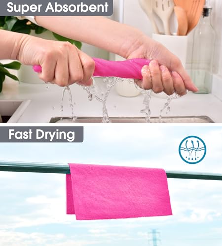 KitchLife Microfiber Cleaning Cloth Roll - Tear-Away Reusable Microfiber Paper Towels, Lint-Free, Washable, 20 Sheets for Kitchen, Car, Dishes, and Sensitive Surfaces (Hot Pink) - color: Hot Pink