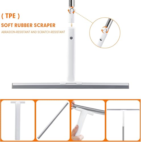 Rubber Floor Squeegee for Smooth Surface Concrete Floor, Tile Floor, Heavy Duty Garage Shower Floor Squeegee Broom for Removing Water, Commercial Scrubber Mop with Adjustable Long Handle - style: Cleaning scraper - extended pole