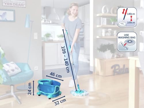 Leifheit Clean Twist Spin Mop and Bucket Set with Rollers | Telescopic Handle, 360° Joint, Spin-Dry System | Easy Glide Wheels | Blue - style: Clean Twist 2.0 Mobile