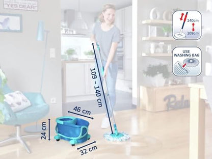 Leifheit Clean Twist Spin Mop and Bucket Set with Rollers | Telescopic Handle, 360° Joint, Spin-Dry System | Easy Glide Wheels | Blue - style: Clean Twist 2.0 Mobile