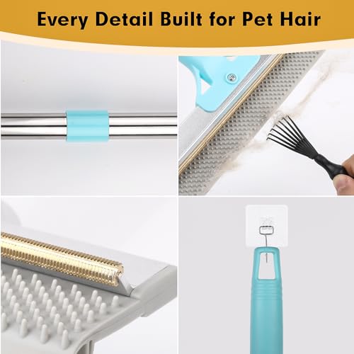 Carpet Rake for Pet Hair Removal Tool Kit, Uproot Clean Reusable Dog Cat Hair Remover with Adjustable Long Handle, 3 Pcs Carpet Brush for Rugs, Mats, Couch, Furniture，1 Brush Cleaning Comb
