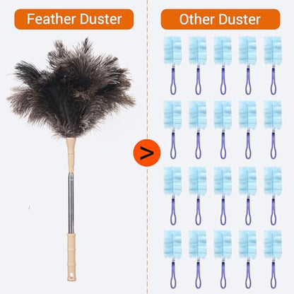 Extendable Ostrich Feather Duster, Natural Ostrich Feathers Long Handle Duster for Cleaning, 47” Soft & Fluffy Feather Duster for High Ceilings, Fans, Walls, Furniture, Home Dusting - color: Ivory B1