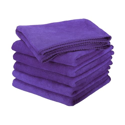 HARFINGTON 6 Pack Microfiber Cleaning Cloth, 20" x 10" Multi-Functional Cleaning Towels Reusable Absorbent Rags for Car Wash Kitchen Household Window Clean, Purple - color: Purple, size: 20" x 10"