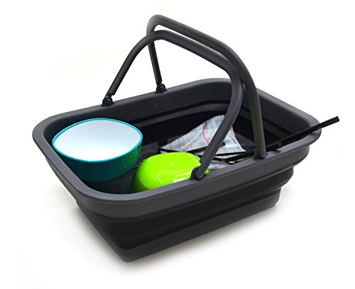 SAMMART SAMMART 9.2L (2.37Gallon) Collapsible Tub with Handle - Portable Outdoor Picnic Basket/Crater - Foldable Shopping Bag - Space Saving Storage Container (1, Black) - color: Black