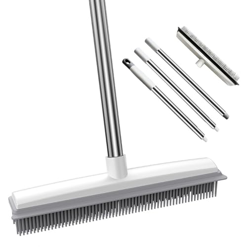 Pet Hair Rubber Broom 2-in-1 Long Handle with Squeegee Lightweight Fur Remover Brush Ergonomic Grip Multi-Surface Cleaning Brush Suitable for Daily Cleaning Work A - color: A