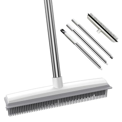 Pet Hair Rubber Broom 2-in-1 Long Handle with Squeegee Lightweight Fur Remover Brush Ergonomic Grip Multi-Surface Cleaning Brush Suitable for Daily Cleaning Work A - color: A