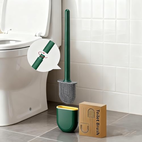 Silicone Toilet Brush Set, Rv Toilet Cleaner Brush, Wall Mounted Holder, Anti-Drip Design, Flexible Bristles for Easy Cleaning, Suitable for Various Usage scenarios (Green) - color: Green