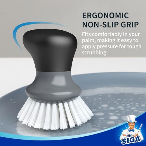 MR.SIGA Dish Scrub Brush, Palm Brush Dish Scrubber with Ergonomic Grip, Kitchen Brushes for Dishes, Gray, Pack of 2 - color: Gray