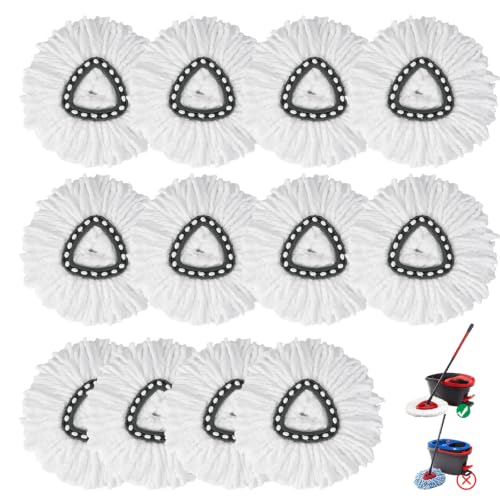 12 Pack Spin Mop Replacement Heads, 100% Microfiber Spin Mop Refill for Easy Wring Compatible with Triangle Spin Mop, 360 Degree Spinning Mop Replace Head for Floor Cleaning - size: 12Pack