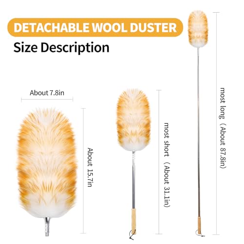 Feathers Duster,Long Telescoping Lambswool Dusters with Stainless Steel Extension Pole Up to 87.8" for Cleaning High Ceiling Fan, High Ceilings,Furniture,Hard to Reach Areas - size: 87.8inch