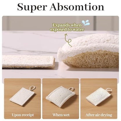JOYMOOP Compressed Cellulose & Loofah Scrubbers, Non-Scratch Scrub Sponge, Kitchen Sponges for Dishes, 12-Pack, Dual-Sided Dish Sponge for Nonstick Cookware & All Surfaces - color: White [12 Pcs]