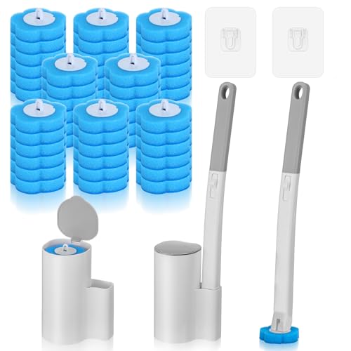 2 Pack Disposable Toilet Brush with 48 Refills, Toilet Bowl Cleaner Toilet Brush and Holder Set for Bowl Cleaners Bathroom Cleaning Bathtub