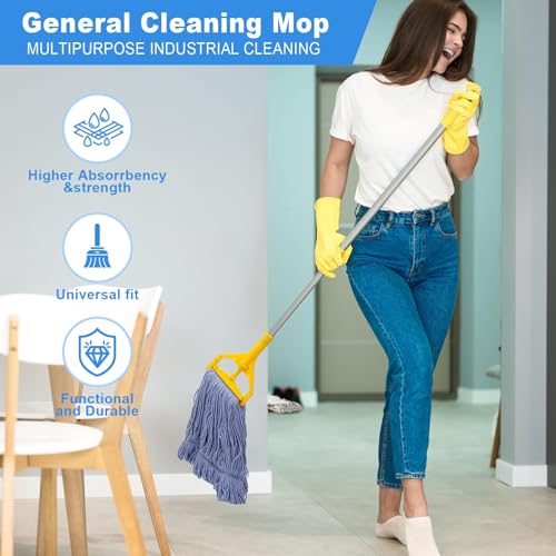 kCarpolyGeneral Cleaning Mop Heavy Duty Commercial Replacement, Heavy Duty Mop Head Commercial Replacement ，Wet Industrial Blue Cotton Looped End String Head Refill (Pack of 3) Blue - color: Blue