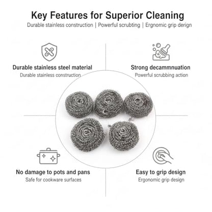 6-Pack Stainless Steel Scourers Heavy Duty Scrubber Pads 6cm x 2.5cm Metal Scouring Pads for Kitchen Cookware Grills Pans Oven Rust-Resistant Multipurpose Cleaning Pads for Tough Grease Burnt On Food