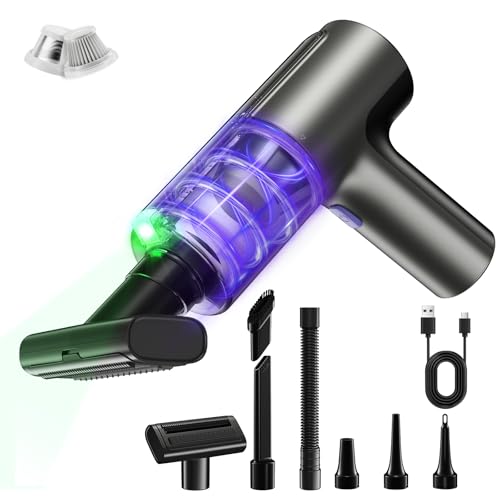 20000Pa Cordless Car Vacuum, 80,000 RPM Brushless Motor Handheld Vacuum with 7-in-1 Air Duster Blower, Portable Type-C Rechargeable Cleaning Kit for Pet Hair, Home & Office, Dark Black - color: Dark Black