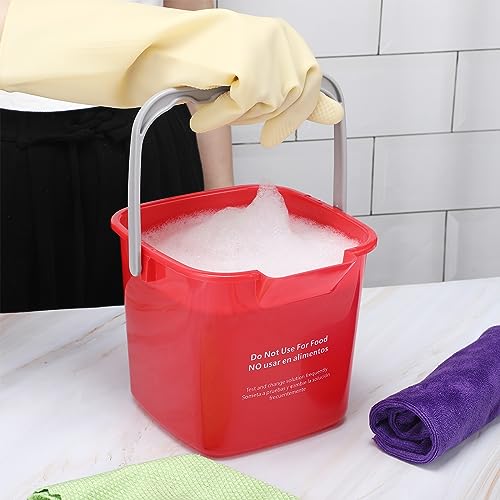 Yaomiao 4 Pcs Cleaning Bucket 3 Quart Small Sanitizing Square Bucket Detergent Pail with Measurements Spout and Handle for Home Commercial Use Restaurant Kitchen Office School (Red) - color: Red