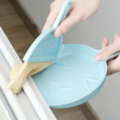 Mini Broom Dustpan Set Plastic Handheld Brush Smile Face Design for Tabletop Office Keyboard Dust Blue, Soft Keys, 90g Lightweight Portable for Desktop Home Car - color: Blue
