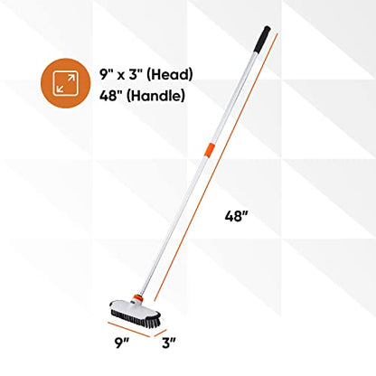 Superio Deck Scrub Brush with Long Handle, Heavy Duty Stiff Bristles Grout Scrubber with Scraper - Cleans Hot Tub, Swimming Pool, Granite Tiles, Bathroom, Patio, Kitchen, Wall and Deck (48 Inches) - size: 48 Inches