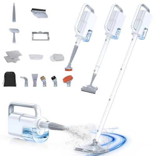 Steam Mop with Detachable Handheld Steam Cleaner, 10-in-1 Multi Accessories, Quick 10s Heat, 350ml and 2-Level Steamer for Cleaning Floor, Carpet, BBQ Grill, Tile, and Grout, Light White - color: Light White