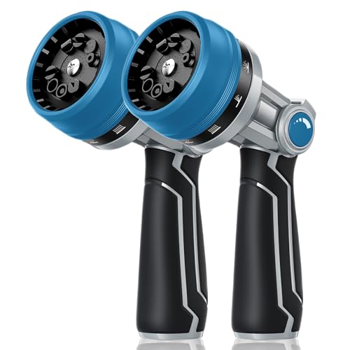 RAINPOINT Full-Metal Garden Hose Nozzle, Heavy Duty Water Hose Nozzle Sprayer With 10 Adjustable Patterns & High Flow,Thumb Control For Flow Adjustment, Ideal For Watering, Washing, Cleaning,Blue-2PCS - color: Blue