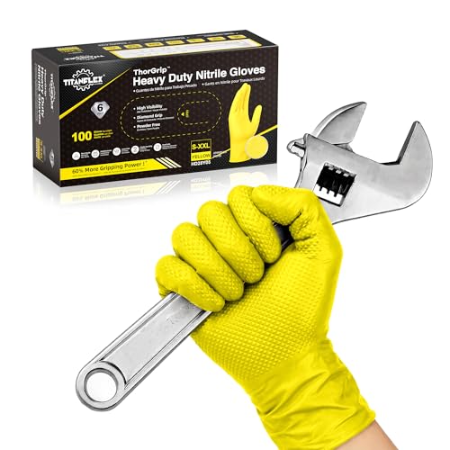 TitanFlex Heavy Duty Industrial Nitrile Gloves with Raised Diamond Texture, 6-mil, Latex Free (Dark Green/Yellow) - color: 05 Yellow (100ct), size: Medium