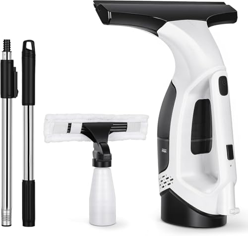 Window Vacuum Squeegee Electric Window Cleaner Window Cleaning Tool with 150ml Dirty Water Tank, Extension Handle for Shower Glass, Window Cleaning Car Windows Tiles Mirrors Glass