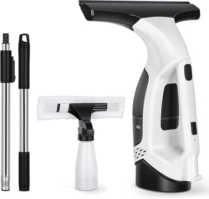 Window Vacuum Squeegee Electric Window Cleaner Window Cleaning Tool with 150ml Dirty Water Tank, Extension Handle for Shower Glass, Window Cleaning Car Windows Tiles Mirrors Glass