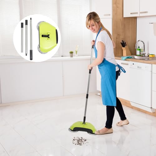 Manual Push Floor Sweeper Broom, Hand Push Sweeper with Enclosed Dustpan Bin, 3‑in‑1 360° Rotating Floor Cleaning Brush Mop Machine Adjustable Handle Vacuum‑Free for Tile Hardwood Carpet Green