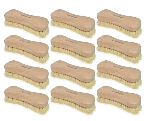 All-Natural Wooden Scrub Brush Set – 12 Pack | Tampico Bristle Scrub Brushes for Cleaning | Soft Floor Scrubber for Tile, Grout, Bathroom, Kitchen & Delicate Surfaces | Commercial Cleaning Supply