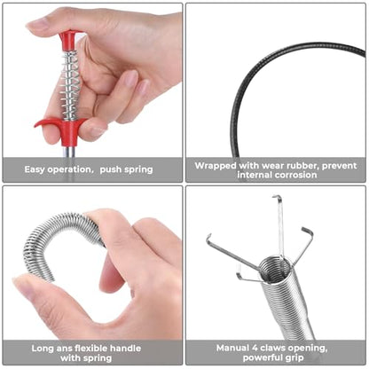 Drain Snake Auger with 4-Claw Grabber, Manual Sink Unclogger Tool, Flexible Cable for Kitchen, Bathroom Floor Drains & Pipes, Food & Hair Clog Remover (62 Inches) - style: 62 INCHES