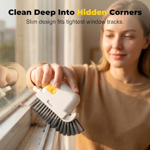 2 in 1 Groove Cleaning Brush Window Track Cleaning Tools, Crevice Brush with Hidden Scraper, Blinds and Baseboard Cleaner, Glass and Sill Detailer (Orange) - color: Orange