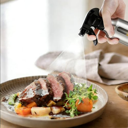Oil Sprayer for Cooking 180ml, Olive Oil Mister with Fine Mist Trigger, Stainless Steel Refillable Glass Dispenser Bottle 6.35oz for Air Fryer BBQ Salad & Baking (Black+Stainless Steel) - color: Black+Stainless Steel